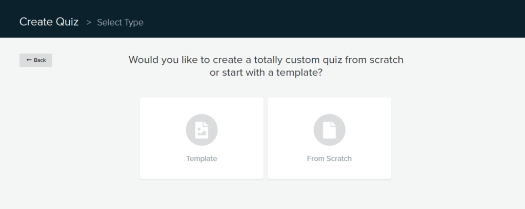 selecting template or custom template on quiz platform